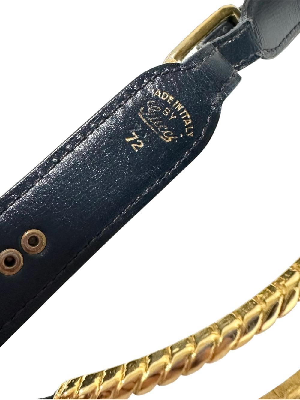 Gucci Gold & Navy Blue Leather Adjustable Vintage Classic Slim Belt Size 72/28 - Picture 7 of 15